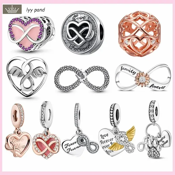 Para pandora charms joyería 925 charm beads accesorios Infinite Love Family Forever Heart charm set colgante DIY Fine