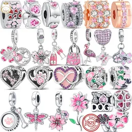 Voor pandora bedels sterling zilveren kralen Pink Series Paw Prints Flowers Butterfly Mom Tree Sweet Girl bedels ciondoli