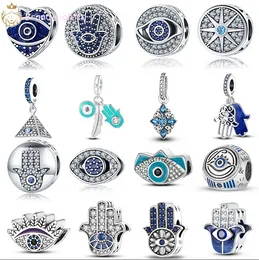 Voor pandora bedels sterling zilveren kralen Originele doos Kleur Lucky Blue Eyes Fatima Hand European Bead