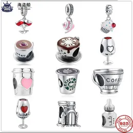 Pour les breloques pandora perles en argent sterling Dangle New Wine Cup Coffee Cake Baby Bottle Pendant