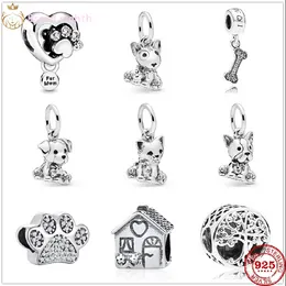 Pour les breloques pandora perles en argent sterling Dangle Charm heureux Labrador chien chat pendentif perle