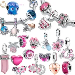 Voor pandora bedels sterling zilveren kralen bengelen roze Murano glaskralen Plata Bead