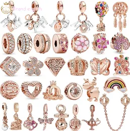 Para abalorios de pandora, cuentas de plata de ley, nuevo, 1 Uds., corona de oro rosa Original bonita, mariposa, Arco Iris DIY