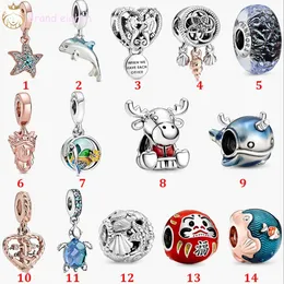 Para pandora charms cuentas de plata esterlina Pulseras Ocean Series Hollow Shell Glass Pearl Sea Turtle Cadena de seguridad Colgante DIY bead