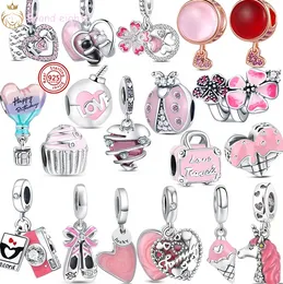 Para pandora charms cuentas de plata esterlina pulsera Pink Infinity Heart Wine Glass Flower charmes ciondoli