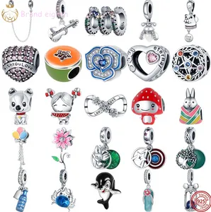 Pour les breloques pandora perles en argent sterling Bracelet Bleu Verre de Murano Sablier Crabe Dauphin Guitare charmes ciondoli