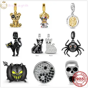 Pour les breloques pandora perles en argent sterling Dangle Spider Cat Night Glow Pumpkin Bead