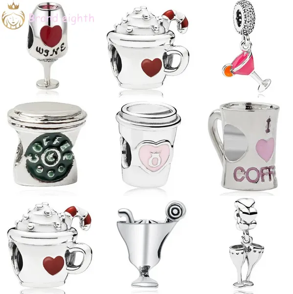 Para pandora charms cuentas de plata esterlina Dangle Charm vino Coffee cup Bead