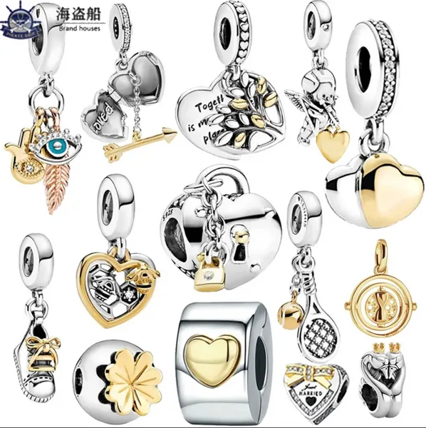 Para pandora charms cuentas de plata esterlina Angel Wings Swan of Love Heart Charm