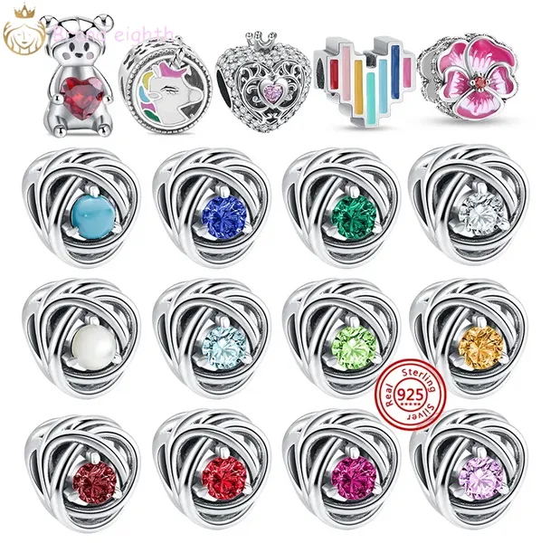 Para pandora charms cuentas de plata esterlina unicornio pintado corazón colorido circón encantos ciondoli DIY joyería de cuentas finas