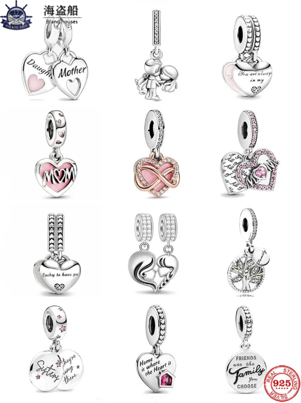 Voor pandora bedels sterling zilveren kralen Dangle Charm Sister Daughter Mom Hanger Forever Family Bead