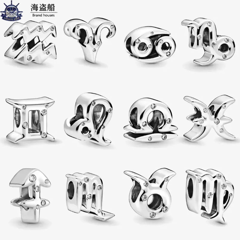 For pandora charms sterling silver beads Sparkling Zodiac Slide Bracelets Beads European Style Charms Beaded Murano