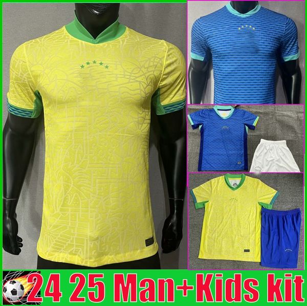 Brasil Jersey de fútbol 24 25 Copa América Copa NEYMAR VINI JR 2024 Brasil Equipo nacional Camiseta de fútbol 2025 Local Visitante Fans Jugador Hombres Niños Kit Conjuntos RODRYGO MARTINELLI