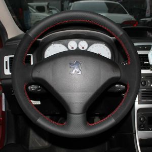 Pour Peugeot 206/307/308/408/508/3008 bricolage personnalisé cousu à la main en cuir personnalisé couverture de volant pièces d'auto