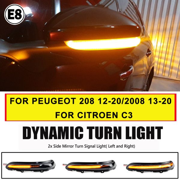 Pour Peugeot 208 2012-2022 2008 2013-2020 Citroen C3 Signal de virage dynamique Lumière LED Miroir latéral indicateur Light Blinker