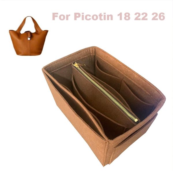 Pour Picotin 18 22 26 organisateur sac à main insérer à la main 3MM feutre sac fourre-tout organisateur poches pochette détachable wMetal Zip 210305