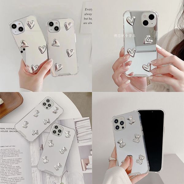 Pour le royaume C35 C31 C21 C11 9i 10 Pro plus 5 5i 6 6s 7i Bear Heart Makeup Claip Mirror Silver Mirror Case For Oppo Find X3 x5 x6