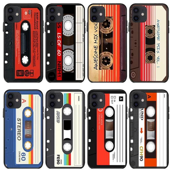 Vintage Cassette Cassette Étui Souple Pour Iphone 15 Plus 14 Pro MAX 13 12 11 XR XS 8 7 iPhone15 Style Rétro TPU Silicone Mobile Smart Phone Couverture Arrière Peau