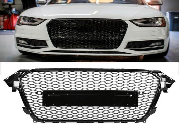 Pour le style RS4 Front Sport Hex Mesh Honember Hood Grill Bloss Black for Audi A4S4 B85 2013 2014 2015 2016 Accessories5682727