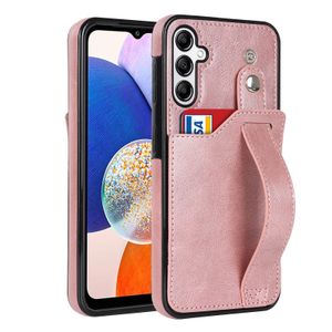 Para Samsung A14 Funda de cuero delgada Correa de mano Titular de la tarjeta Cubierta de billetera para Galaxy A54 5G A33 A53 A13 A72 A52 A12 A32 A73 Ranura de bloqueo RFID Kickstand Conque