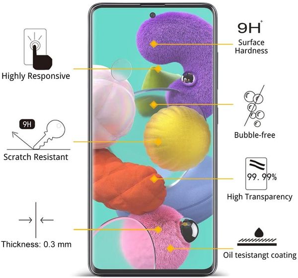 Pour Samsung A51 A71 5G anti-rayures sans bulles couverture complète protecteur d'écran en verre trempé paquet de vente au détail