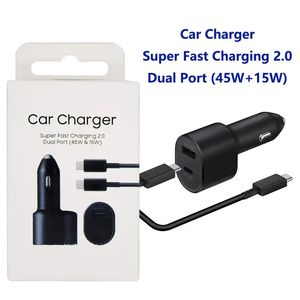 Pour Samsung Car Charger 45W USB SUPER FAST CHARGING 2,0 PD 3,0 PPS PPS USB PORT USB C pour Galaxy S23 S22 Ultra S24 Note20