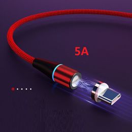 Para cables de cargador Samsung Cables de carga 3 en 1 Magnético 5a 1M Nylon LED Cording Micro USB Tipo C