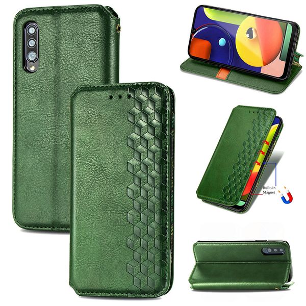 Pour Samsung Galaxy A50 Coque de téléphone Support TPU Cuir PU Surface antidérapante Flip magnétique avec fente pour carte Trou de sangle en métal (Modèle:A50)