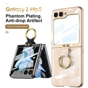 Plating Cases voor Samsung Galaxy Z Flip 5 Case Hard Ring Clear Bracket Protection Cover