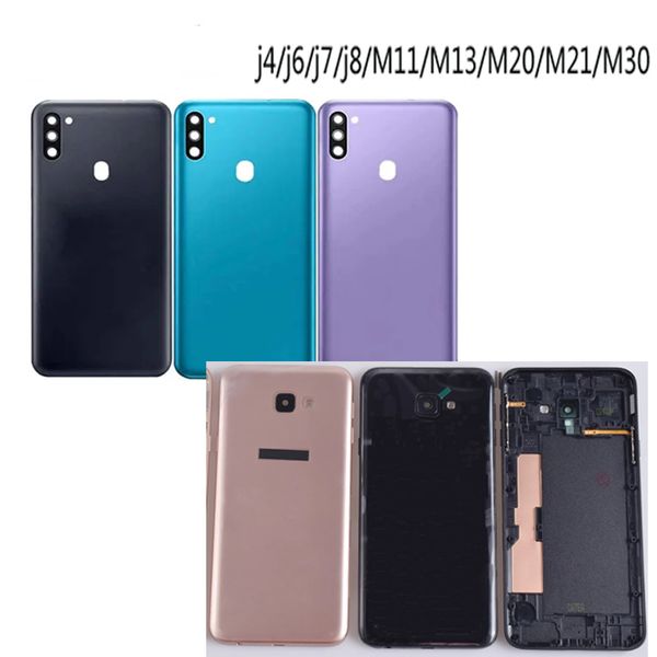 Para Samsung Galaxy J4 J5 J6 J7 J8 PRIME M11 M13 M20 M21 M21S M30 M31 M32 M51 M53 Cubierta trasera de la batería Reemplazo de la cubierta trasera de la carcasa con lente de cámara