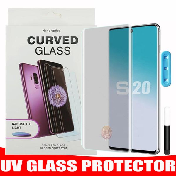 Protecteur d'écran de téléphone en verre trempé UV pour Samsung Galaxy S21 Ultra S20 S10 S9 S8 Note10 Plus Note20 Note8 note9 Huawei P50 PRO avec boîte de vente au détail