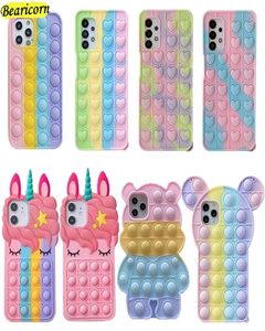 Pour Samsung Galaxy S21 S20 Fe S10 S9 plus Note 9 10 20 Ultra 5G Pop Bubble Toys Case Rainbow Bearsoon Cartoon Unicorn Cover7646227