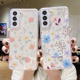 Voor Samsung Galaxy S23 S22 S21 FE S20 Ultra Plus A54 A53 A73 A33 A52S A72 Case Real Dry Flower Anti-Scatch Glitter Epoxy Cover