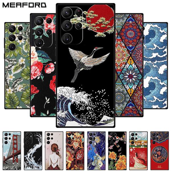 Pour Samsung Galaxy S23 Ultra Case 3D Relief Relief Phone Cover Téléphone pour Samsung S23 Plus Coque S 23 Ultra 5G S23 + Capas en silicone doux