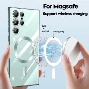 Helder magnetisch telefoonhoesje voor Samsung Galaxy S24 S23 Ultra S22 S21 Plus voor Magsafe Draadloos opladen Schokbestendige TPU-hoes met cameralensbeschermer