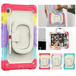 Para Samsung Galaxy Tab A7 Lite 8.7 pulgadas T225 Case de niños resistentes a prueba de choque resistente Caso seguro 360 Manejo de soporte giratorio Tapa de tableta+película de mascotas+correa para el hombro