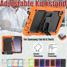 Voor Samsung Galaxy Tab A9 2023 8.7 inch Case Kids Safe Silicone PC Hybride schokbestendige Tabletafdekking verstelbare standaard met schermbeschermer +schouderband