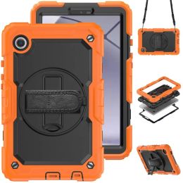 Pour Samsung Galaxy TAB A9 8,7 pouces étui dragonne 360 support rotatif couverture de qualité militaire hybride silicone antichoc enfants étuis de protection avec porte-crayon