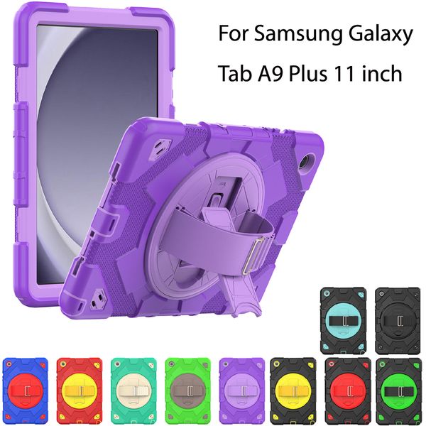 Para Samsung Galaxy Tab A9 Plus Funda a prueba de golpes para niños de 11 pulgadas Funda protectora para tableta con armadura híbrida Fundas con correa con soporte giratorio 360 y soporte para S Pen SM-X210 X216 X218