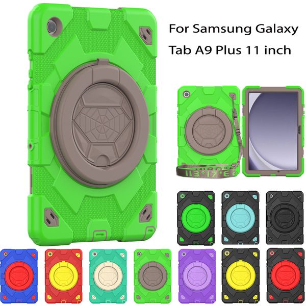 Pour Samsung Galaxy Tab A9 + A9 plus 11 pouces Handle de la poignée de boîtier Grip 360 Rotation Kickstand Cover Silicone PC Hybrid Kid