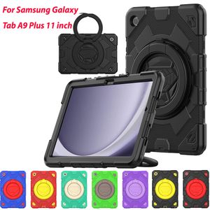 Voor Samsung Galaxy Tab A9 Plus 11 inch A9+ Case Handle 360 Roterende Standstand Cover Siliconen PC Hybride Robided Bescherming Kinderen Veilige schokbestendige koffers met S Penhouder