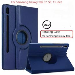 Voor Samsung Galaxy Tab S7 S8 11 inch Leather Case 360 graden Roterende Lichee Pu lederen stand met auto -slaap/wake