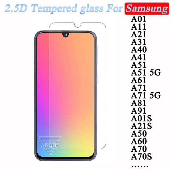 Para Samsung Galaxy transparente A01 A11 A21 protector de pantalla del teléfono A31 A41 A51 5G A61 A71 A81 A91 A11S A21S A501 A701 A60 A60S 2.5d película de vidrio templado transparente