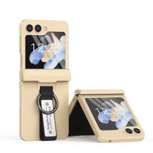 Voor Samsung Galaxy Z Flip 5 Case Kleurrijke Huidvriendelijke Matte Telefoonhoesjes Vouwscharnier Ring Bandbeugel Robuuste harde achterkant