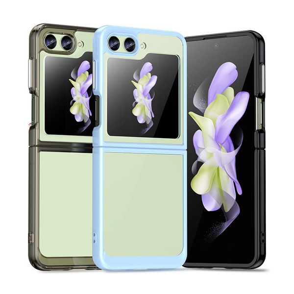 Pour Samsung Galaxy Z Flip 5 Flip5 Flip3 Flip4 Étui rigide en acrylique transparent Couleur bonbon TPU Pare-chocs Robuste Antichoc Étuis de protection arrière