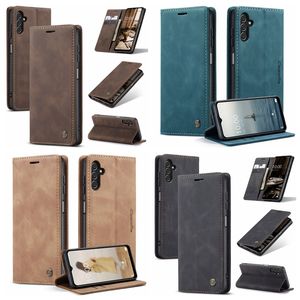 Caseme lederen portemonnee kisten voor Samsung A14 4G 5G A34 A54 A24 Xiaomi 13 Pro Lite Redmi Note 12 4G 12C Fashion Suck Magnetic Sluiting Vintage Holder Stand Flip Cover Pouch