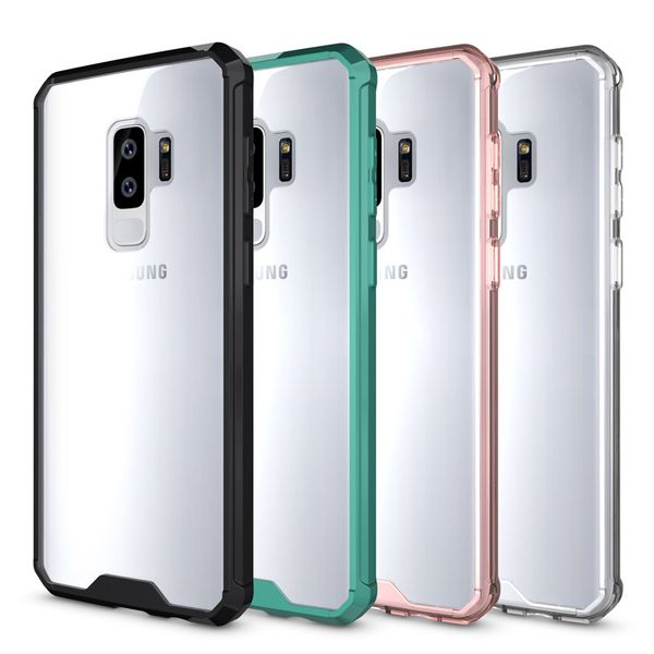 Estuches transparentes para teléfonos para Samsung Galaxy S9Plus S8Plus Note 9 8 Anti-knock Soft TPU Marco de silicona y PC duro Acrílico Protector a prueba de golpes Clear Cover