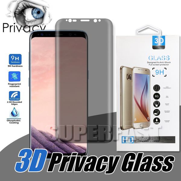 Case Friendly Privacy Vidrio templado Anti-Spy Peeping Screen Protector 3D Curved para Samsung Note9 Samung note8 S8 S9 Plus S7 edge Con caja