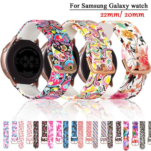 Para Samsung Watch Correas de impresión de silicona 20 mm 22 mm Galaxy Watch 3 4 5 Actve2 S2 S3 S4 Bandas impresas coloridas