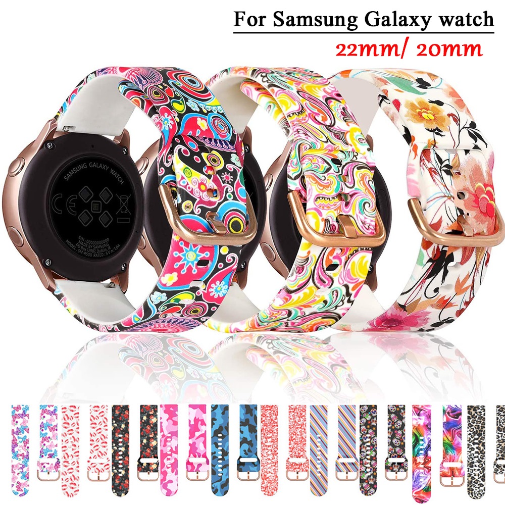 Bracelets imprimés en Silicone pour montre Samsung, 20mm 22mm, Galaxy Watch 3 4 5 Actve2 S2 S3 S4, bandes imprimées colorées